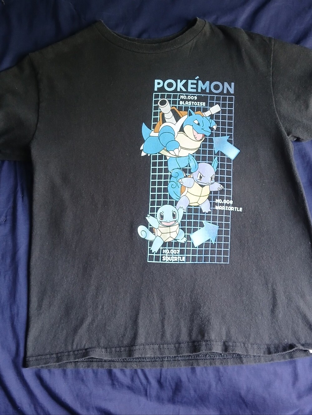 Pokemon Black Tee with Blue Squirtle Evolution Graphic